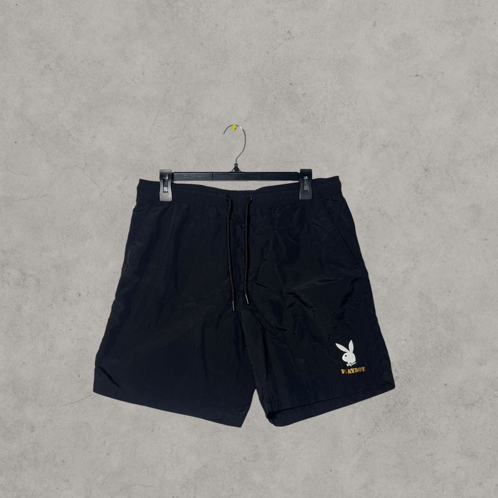Playboy by PacSun Mens Black Nylon Swim Trunks Shorts Bunny Logo Size Medium